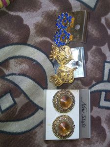 Earrings Blue And Golden Pack Of 3