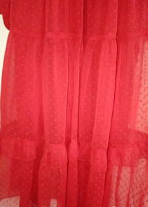 Red Sheer Long Sleeve Dress
