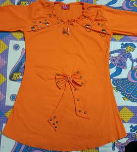 Casual 3/4 Sleeve Women's Solid Orange Top
