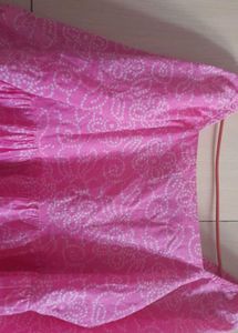 Pink Bandhani Print Cotton Kurti