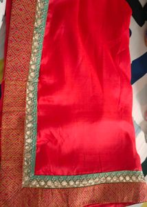 Elegant Red Saree With Embroidery Blouse