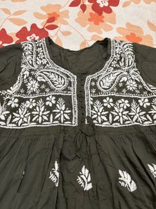Xxl Olive Green Embroidered short Kurti