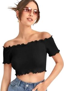 Black Ribbed Off-the-Shoulder Top