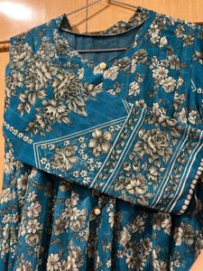 Teal Floral Georgette Kurti with Lining