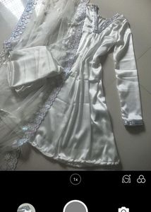 Satin Pastel White Kurti Set     Handmade