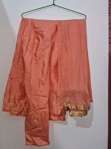 Elegant Peach &amp; Gold Ethnic Gown, Pant and Dupatta