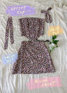 Floral Corset Top & A-Line Skirt Set
