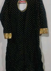 Black Heavy Work Stitched Kurti