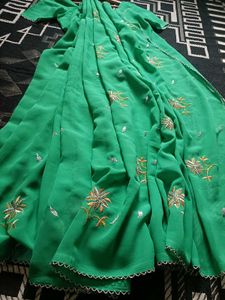 Green embroidered saree with blouse
