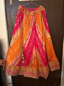 Vibrant Pink Orange Embroidered Lehenga Skirt