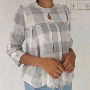 White And Grey Checked Women's Crop Top