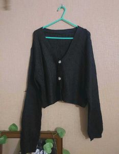 Black Cropped Long Sleeve Cardigan