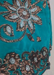 Green Embroidered  chamki work Saree &amp; Blouse