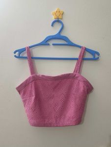 TOKYO TALKIES | Pink Eyelet Crop Top