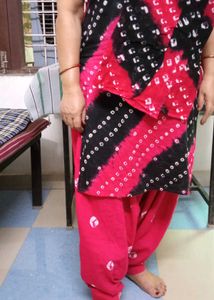 Bandhej Women Suit Red Shalwar Kurta