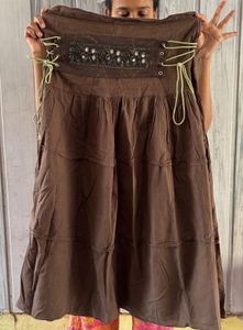 Dark brown airline High Waist skirt with tie