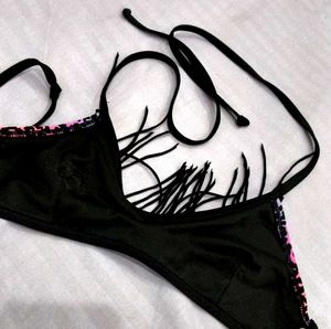 Multicolor Neon Leopard Print Bikini Top