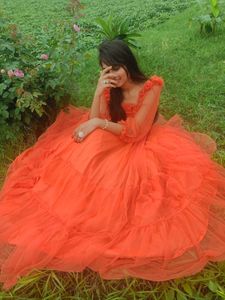Off Shoulder Orange Gown
