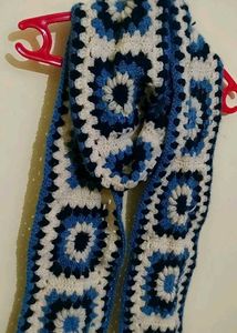 Blue &amp; White Afgan inspired Crochet Scarf