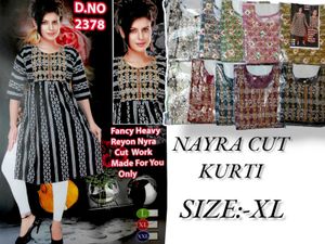 FANCY HEAVY REYON NAYRA CUT KURTI