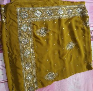 Mustard Saree With Stitched Blouse