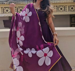 Purple Anarkali Dress With Dupatta