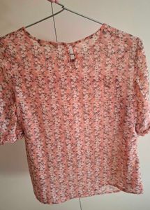 Peach Floral Chiffon Top