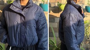 Blue Cropped Puffer Jacket For Women