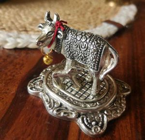 Antique Silver Cow &amp; Calf Statue