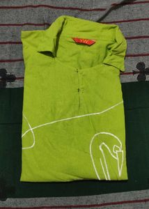 Green Flamingo Print Kurta