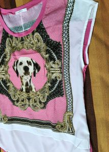 Zishen Women Pink Dog Printed Embellished Top