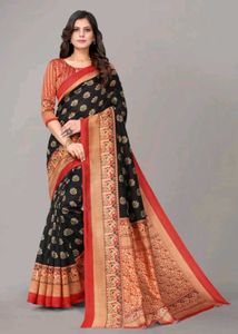 Elegant Black & Red Saree