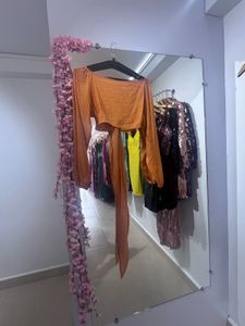 Cute Orange Tie-Front Crop Top