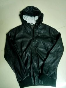 Black Hooded Leather Jacket