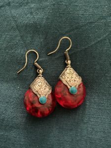 Red Teardrop Turquoise Accent Earrings