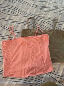 H&amp;M Olive green &amp; Baby pink camisole Tops