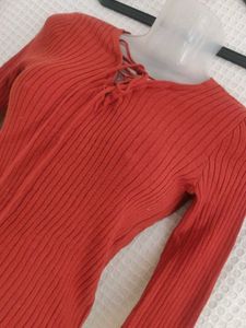 FOREVER 21 Ribbed Knit Lace-Up Top