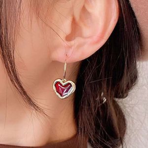 Trendy Korean Red Heart Dangle Earrings