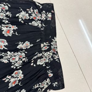 Women Black Floral Print Pleated Skirt