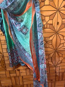 Turquoise Patterned Salwar Kameez With Dupatta