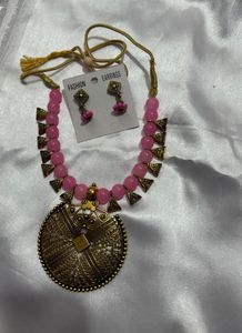 Brand new Pink Beaded Necklace &amp; Earrings Set