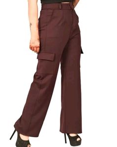 Maroon Wide Leg Cargo Pants