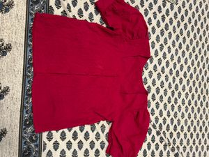 Red Puff Sleeve Button-Up Top