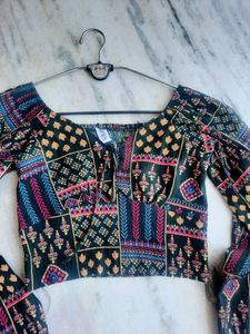 Zara Crop Top With Full Sleves And Aesthetic Print