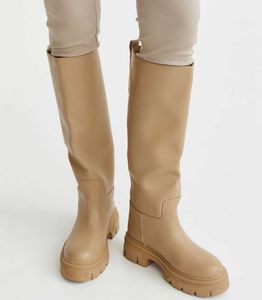Beige Knee-High Platform Boots