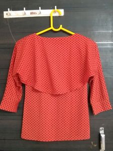 Red Coloured With Black Polka Dots Top