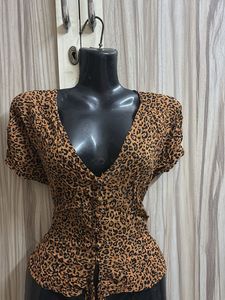 Leopard Print Button-Down Top