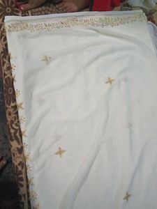 White And Gold Heavy Work Sarees
