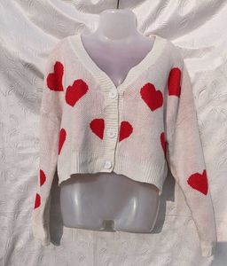 Shein Heart Print Button-Up Cardigan