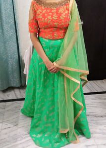Orange & Green Lehenga Choli. Size S to M.